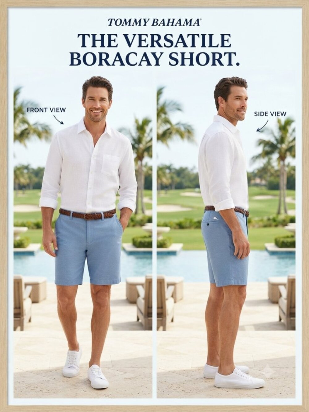 Men's Tommy Bahama Classic Blue Boracay Flat Front Chino Golf Shorts Size 44